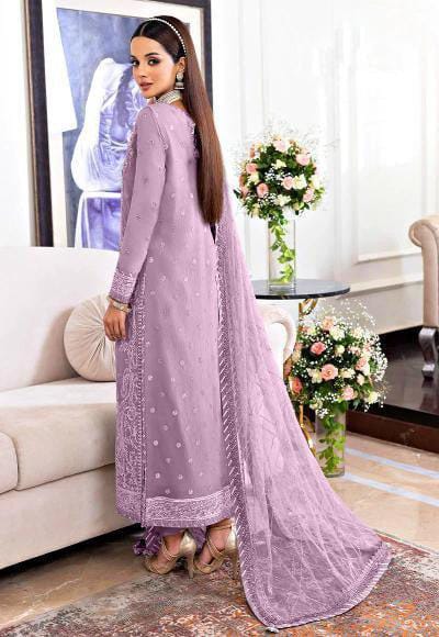 A.J Purple Jhilmil Semi Pure Chiffon Embroidery 3piece Unstitched