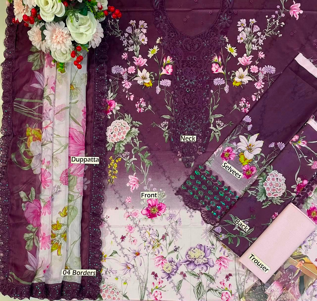Maria B MF-1091 Premium Printed Lawn With Emb Chiffon Dupatta Unstitched 3 Piece 2026