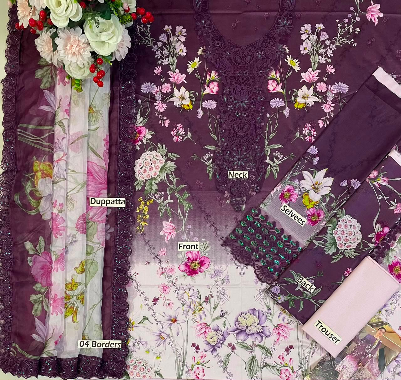 Maria B MF-1091 Premium Printed Lawn With Emb Chiffon Dupatta Unstitched 3 Piece 2026