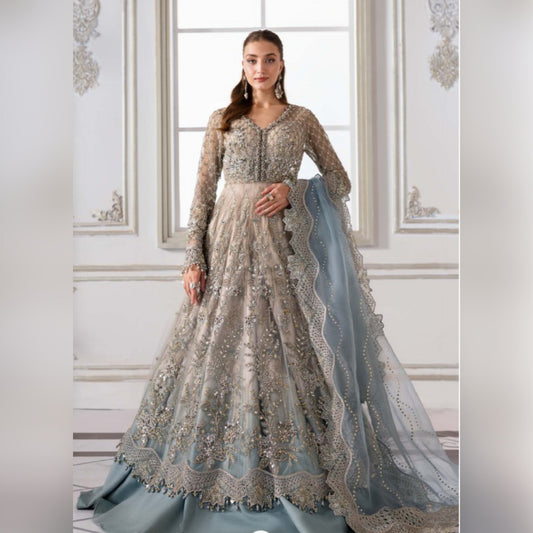 Maria b Gray Wedding Collection Maxi Soft Net Fabric Unstiched