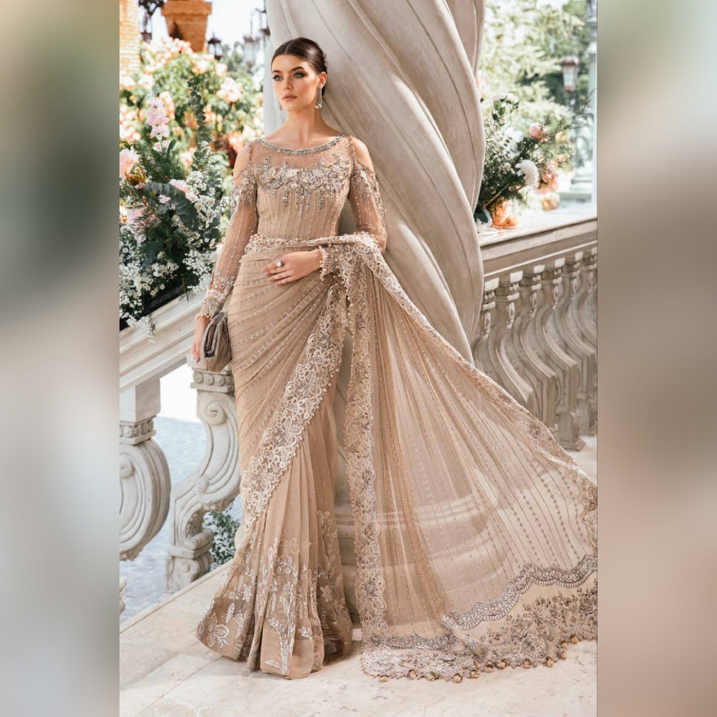 Maria b Skin Wedding Collection Saree Soft Net Fabric Unstiched