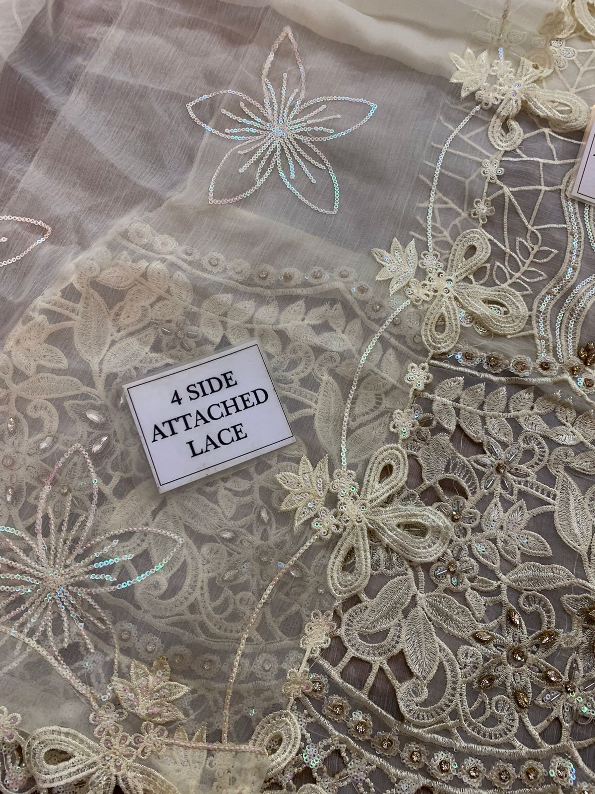 M.B Embroidered Off White Luxury Chiffon Dress 3piece Unstitched