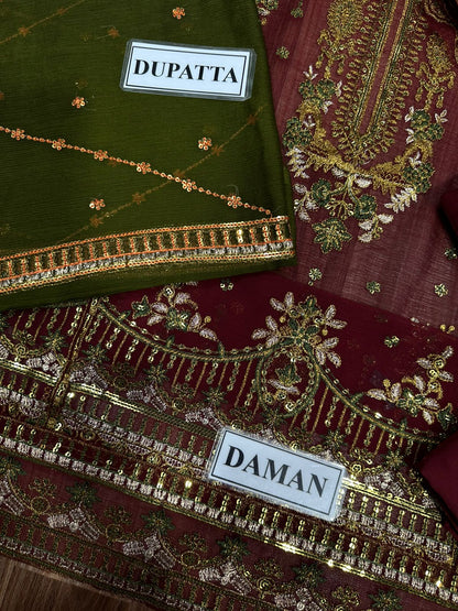 A.J Maroon Sami Pure Chiffon Formal Collection 3pc