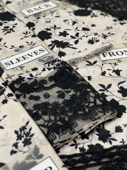 Aneela.s Black Skin Lawn Embroidery Summer Collection 3PIece Unstitched