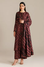 Elegant maroon printed kurta with matching dupatta and palazzo pants, perfect for festive occasions