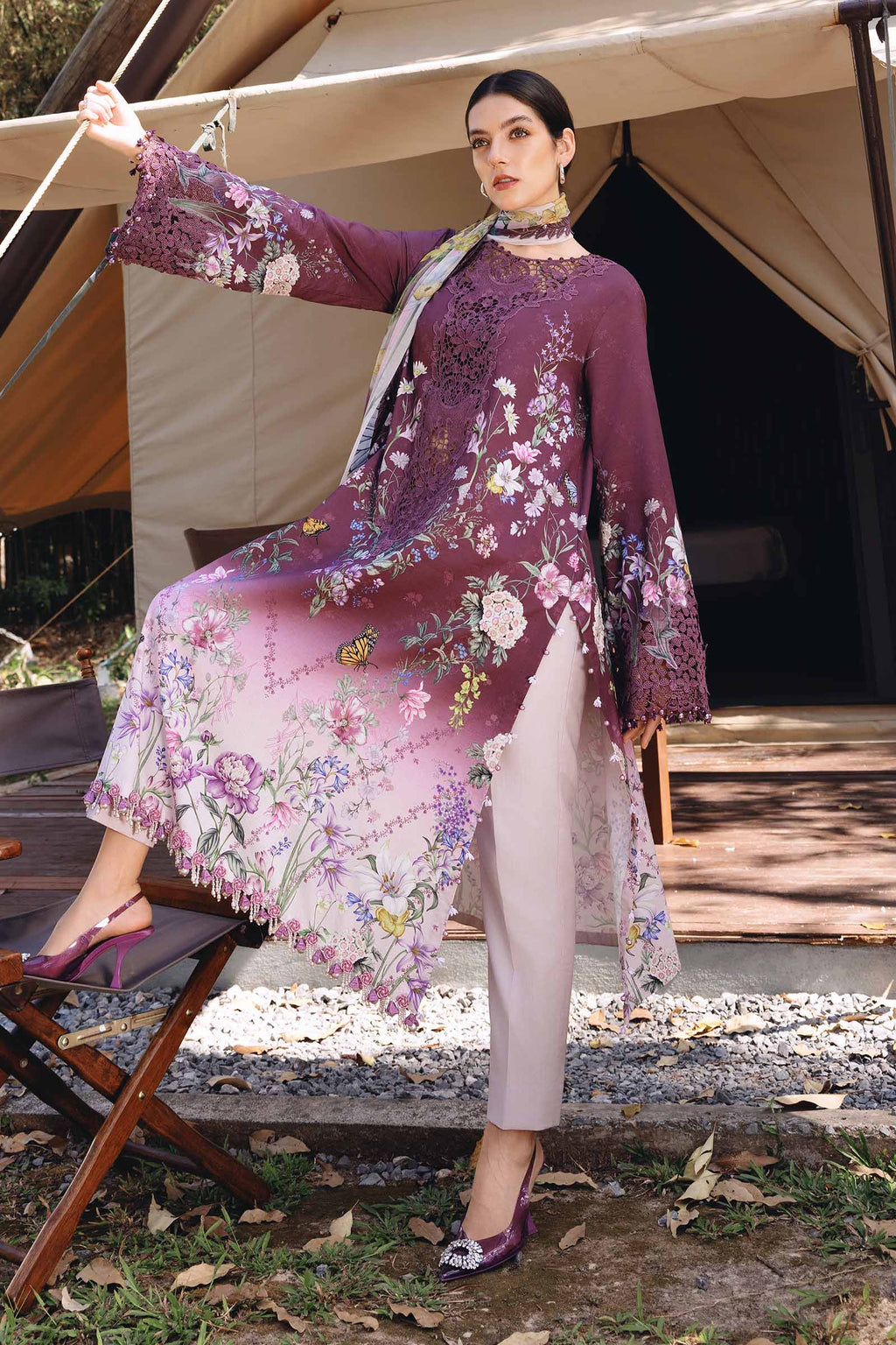 Maria B MF-1091 Premium Printed Lawn With Emb Chiffon Dupatta Unstitched 3 Piece 2026