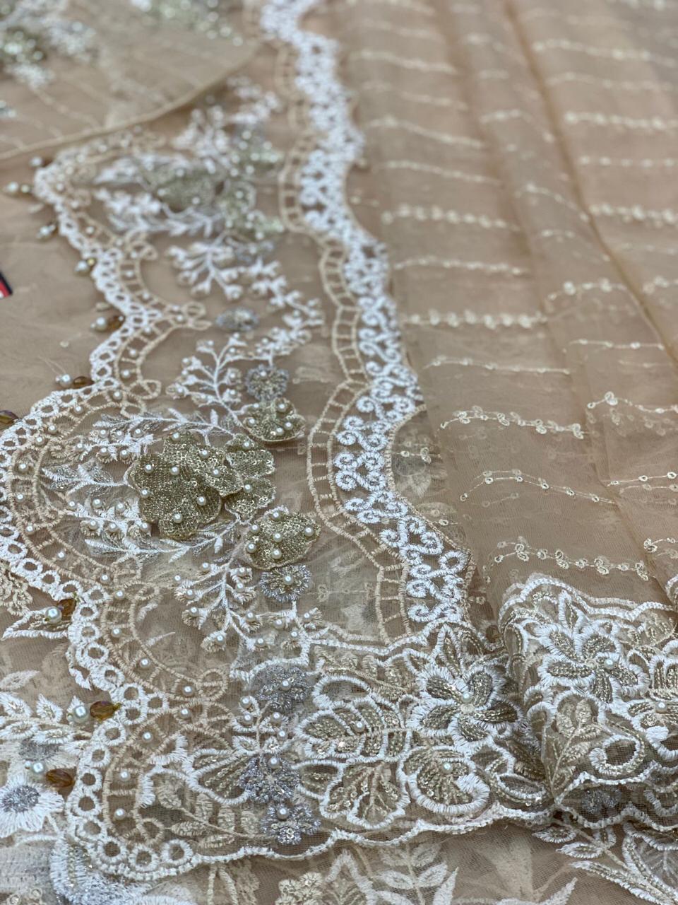 Maria b Skin Wedding Collection Saree Soft Net Fabric Unstiched