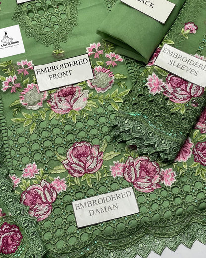 Aneelas Green organza Embroidery Formal Collection 3piece Unstitched
