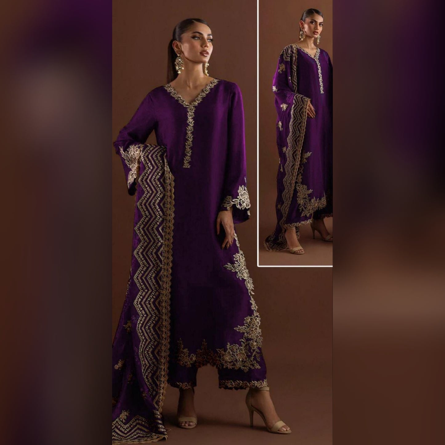 Zainab Chottani Zarsha Silk Purple Embroidery Hand Work 3piece Unstitched