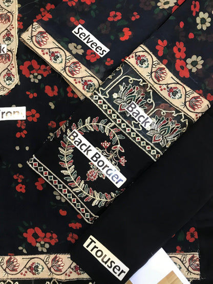 Nureh Black Chiffon Embroidery Formal Collection 3piece Unstitched