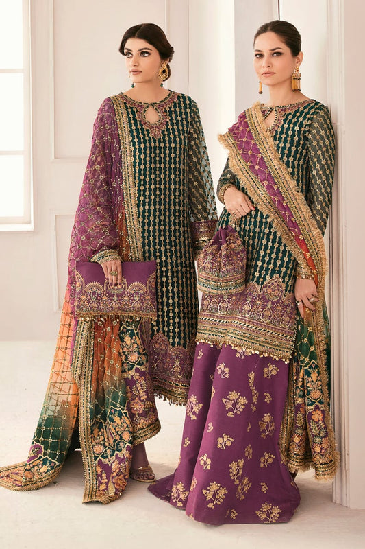 Baroque Chantelle Purple Embroidered Luxury Chiffon 3piece unstitched