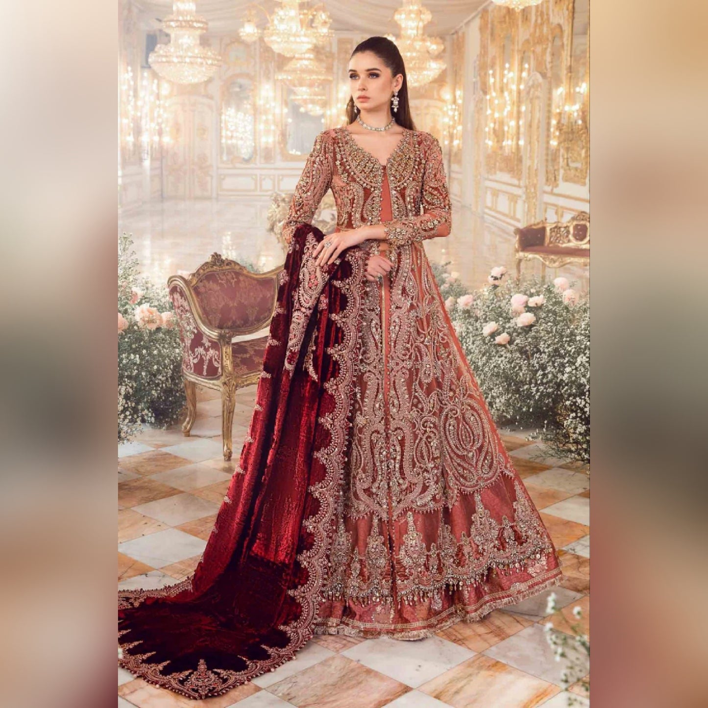 Maryam N Maria Rust Wedding Collection Soft Net Maxi