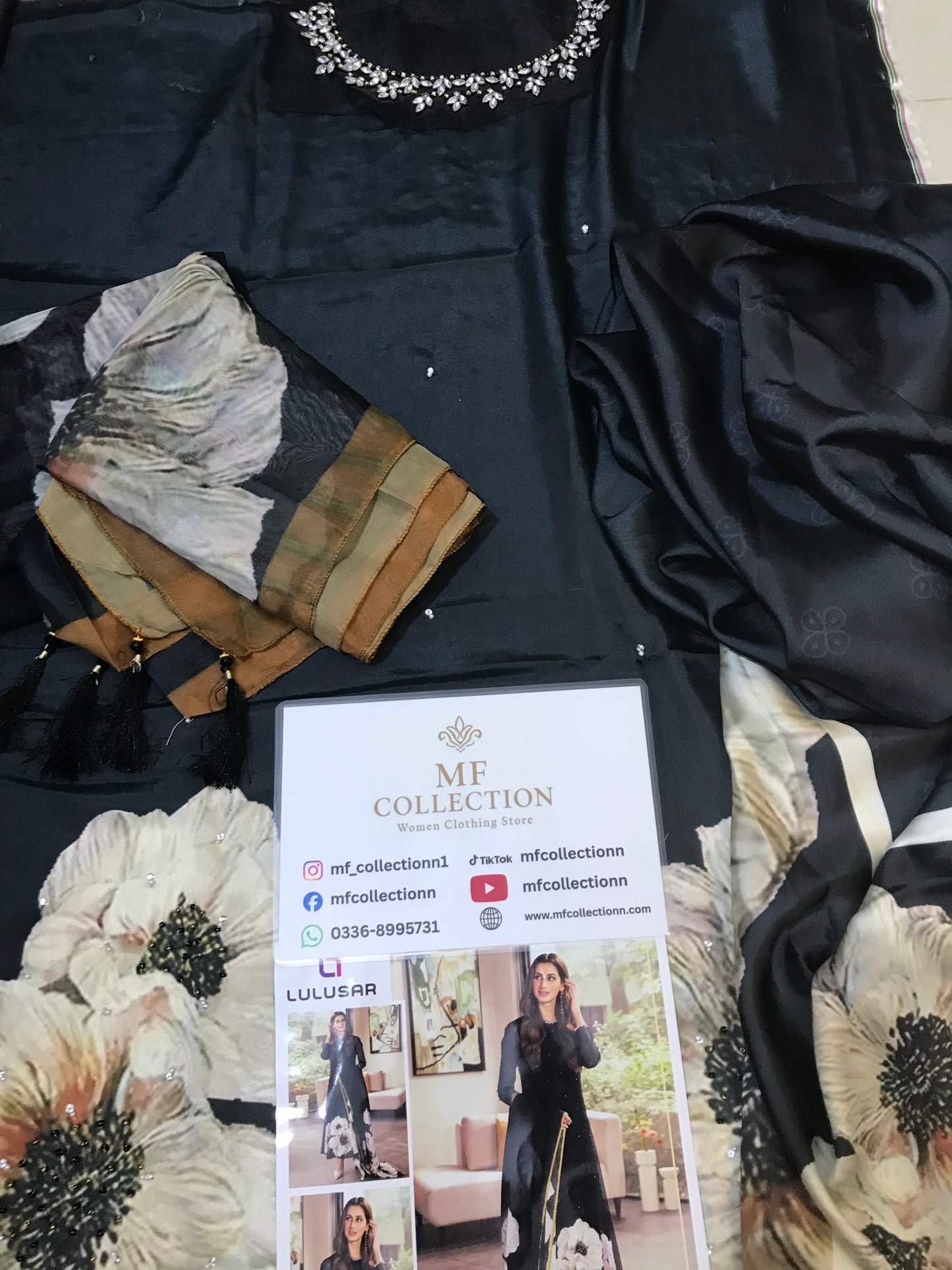 Lulusar Black Silk Digital Print Hand Work Party Wear Collection