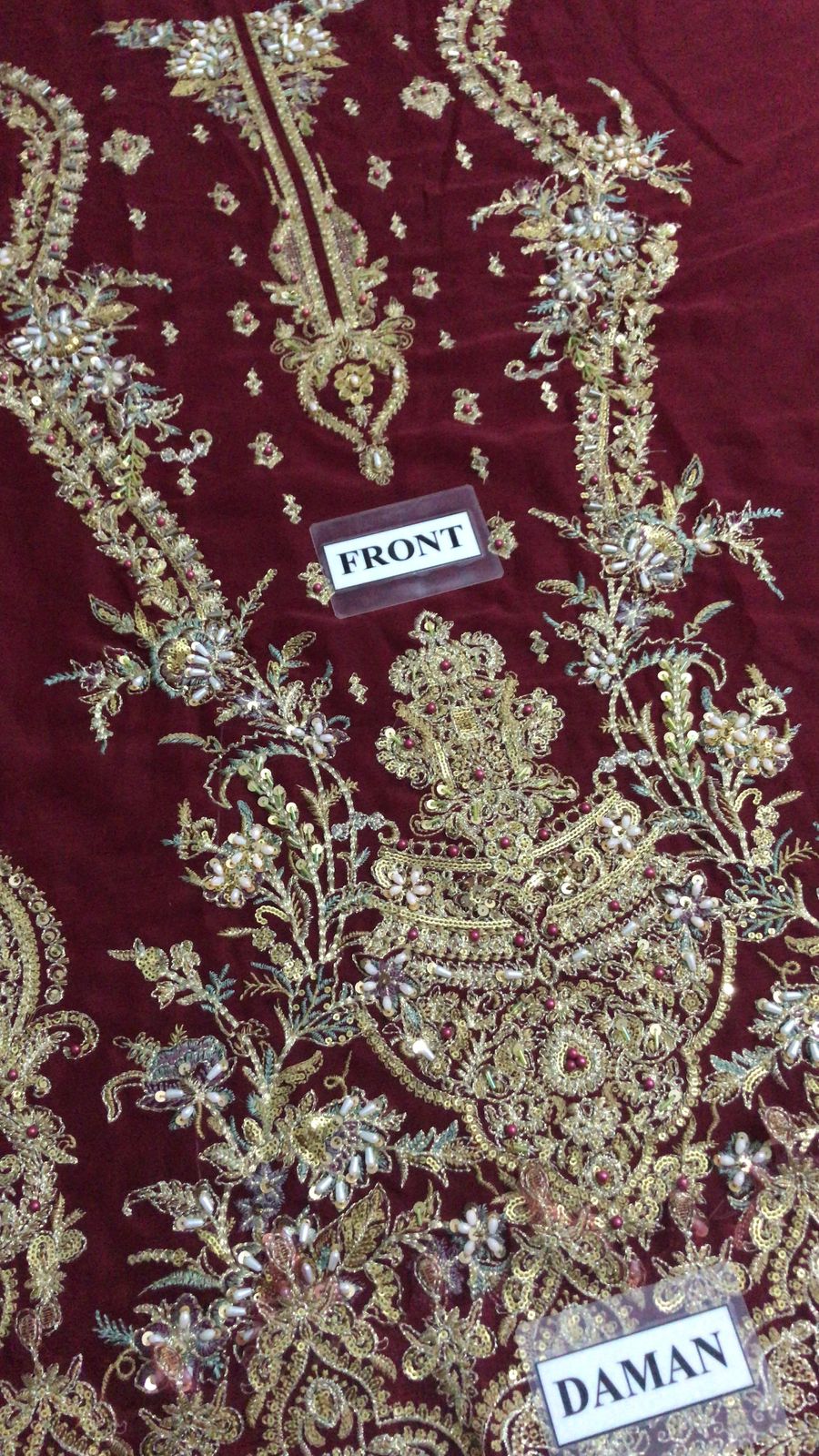 Charizma Maroon Chiffon Hand Work Formal Collection 3pc Unstitched