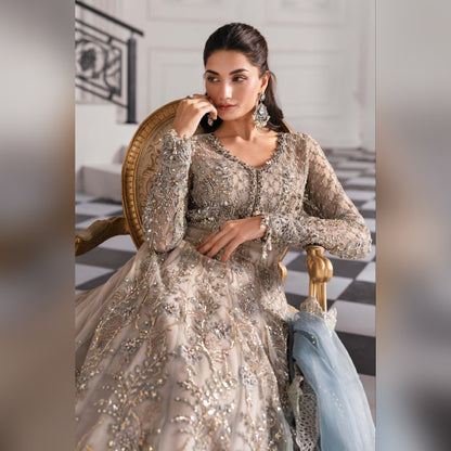 Maria b Gray Wedding Collection Maxi Soft Net Fabric Unstiched