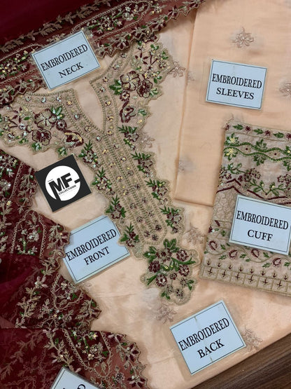 Sheenora Embroidered Tea Pink Luxury Cotton Silk 3Piece Unstitched