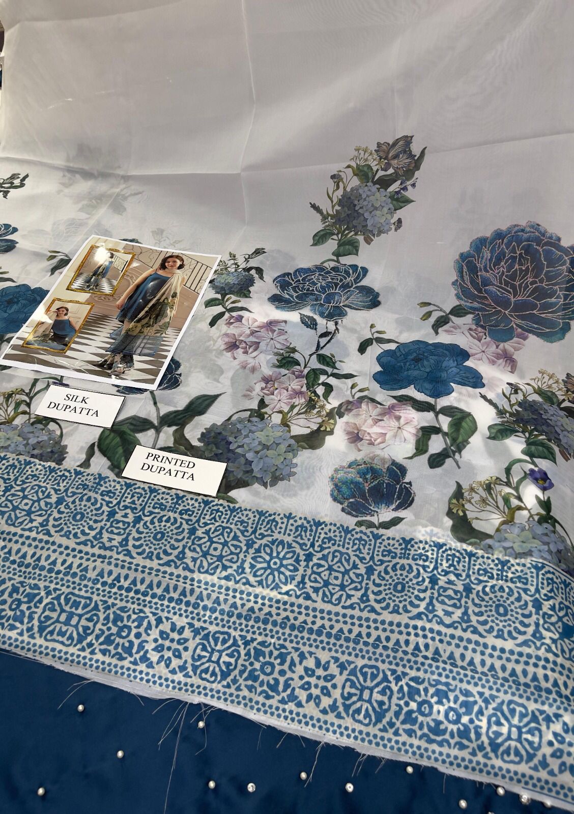 Lulusar Silk Blue Hand Work Party Wear Collection 3pc Unstitched