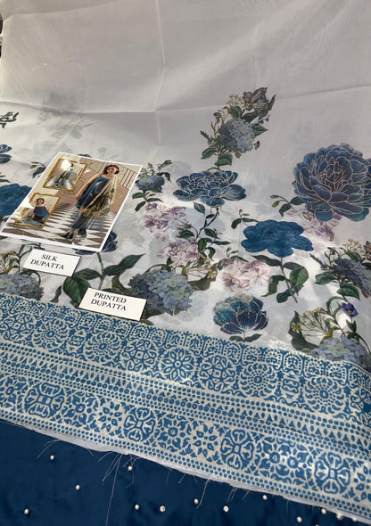 Lulusar Silk Blue Hand Work Party Wear Collection 3pc Unstitched