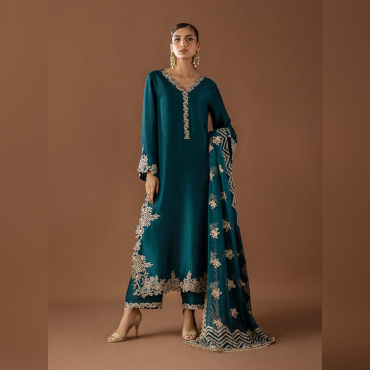 Zainab Chottani Zarsha Silk Zinc Embroidery Hand Work 3piece Unstitched