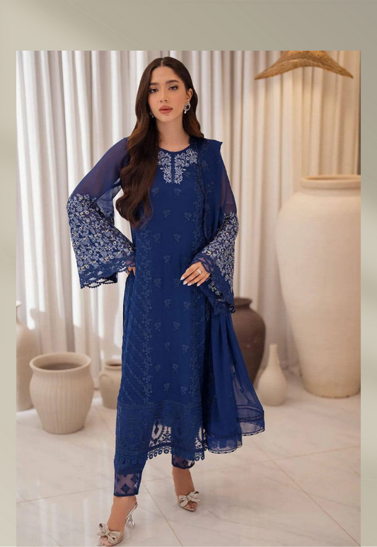 Azure Blue Chiffon Embtoidery Formal Collection 3Piece Unstitched