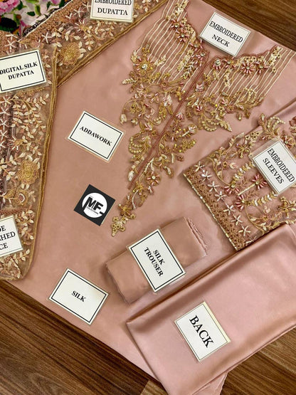 Azure Silk T Pink Hand Work Dress Party Wear Collection 3piece Unstitched