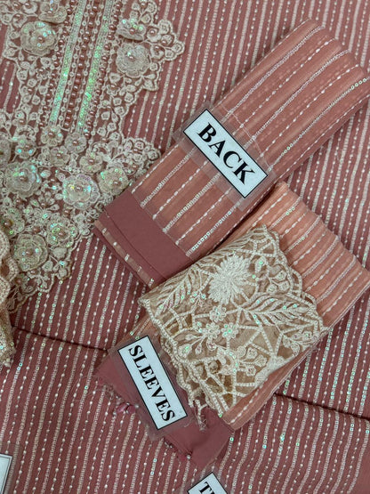 M.B Embroidered Pink Luxury Chiffon Dress 3piece Unstitched