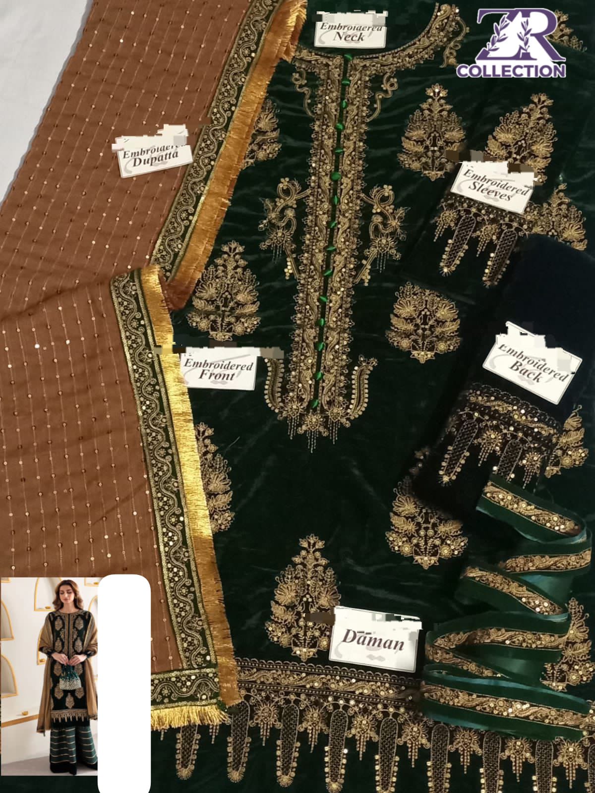 Jazmin Green 9000 Micro Velvet Thread Work Formal Collection