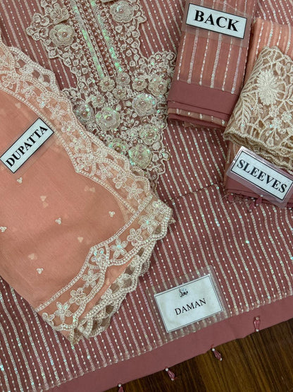 M.B Embroidered Pink Luxury Chiffon Dress 3piece Unstitched