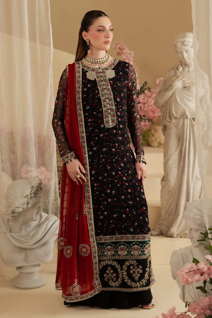 Nureh Black Chiffon Embroidery Formal Collection 3piece Unstitched