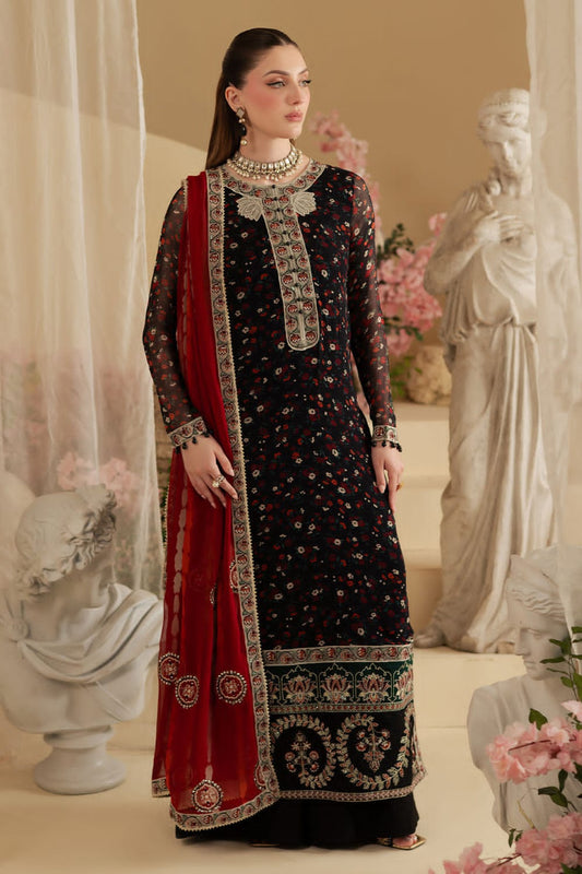 Nureh Black Chiffon Embroidery Formal Collection 3piece Unstitched