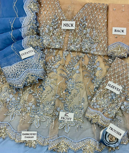 Maria b Gray Wedding Collection Maxi Soft Net Fabric Unstiched