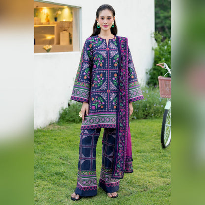 Jazmin Purple Silk Digital Print 3piece Unstitched