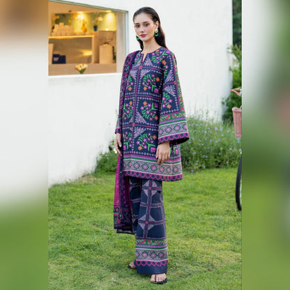 Jazmin Purple Silk Digital Print 3piece Unstitched