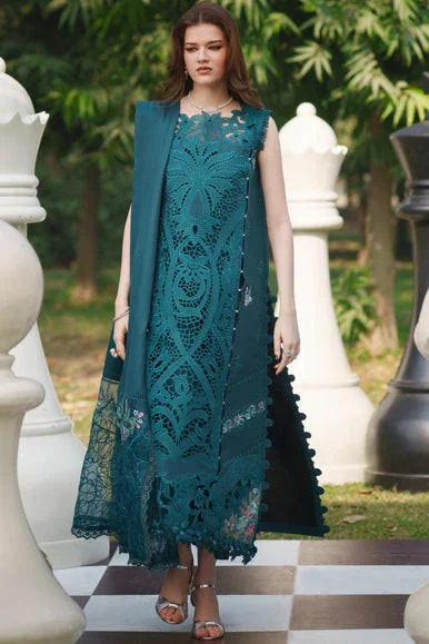 PARISHAY Luxury Chikankari Collection Teal 3 Piece Unstitched Suit with Stylish Khaddi Net Embroidered Border Dupatta by MF COLLECTIONN